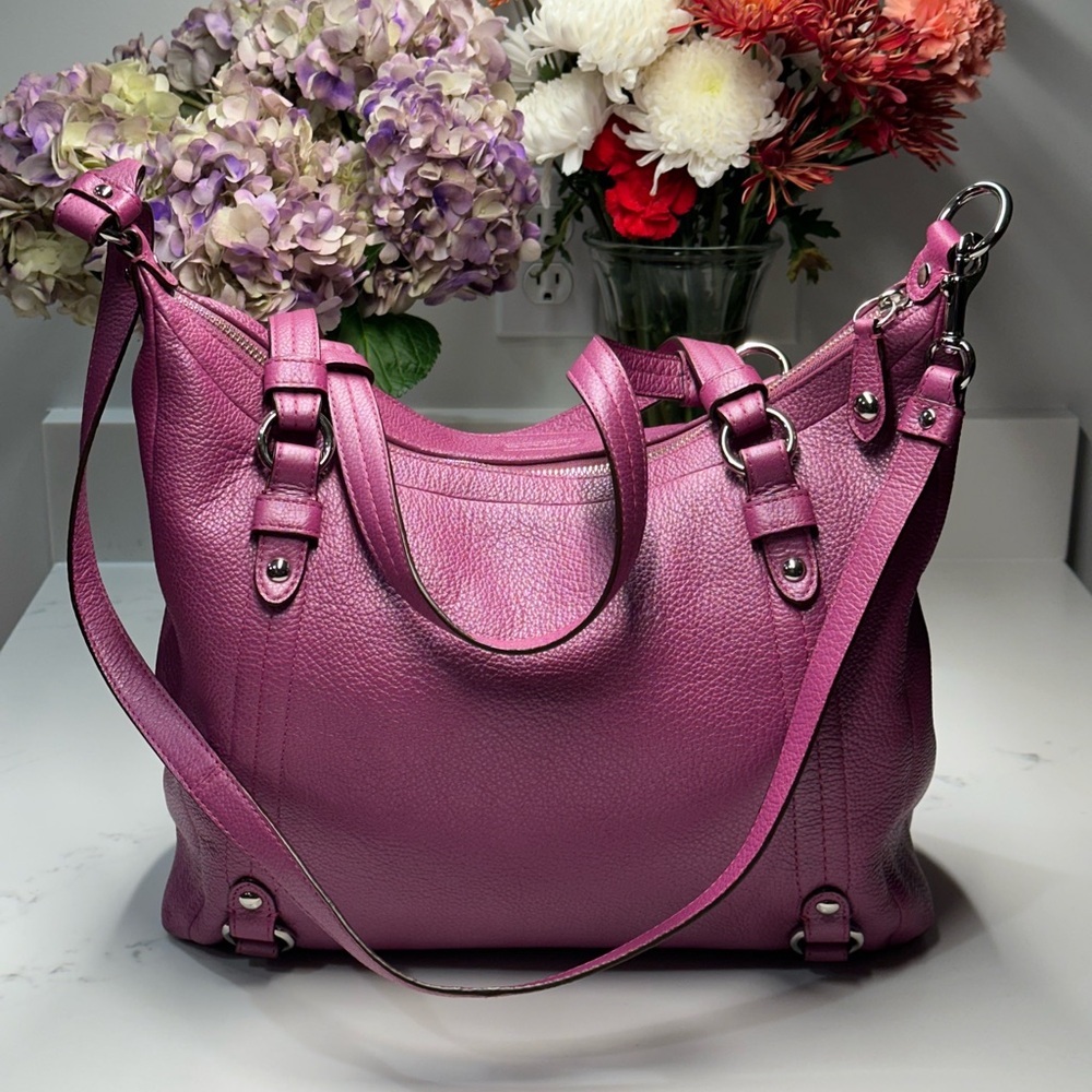 Coach Alexandra Purple Convertible Leather Shoulder Bag + COA - Picture 2 of 13
